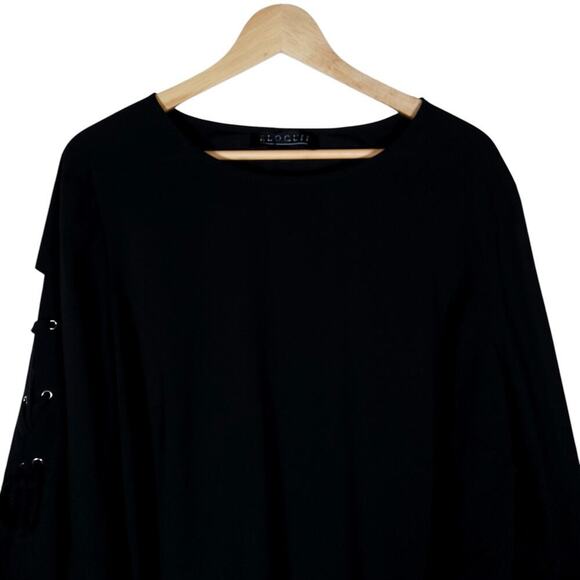 Eloquii Womens 18 Black Flowy Blouse Lace Up Bell Sleeves Boho Chic Gothic Glam - Picture 4 of 16